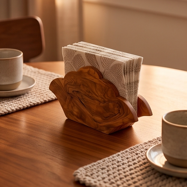 Handcrafted Olive Wood Napkin & Paper Holders | 5 Distinctive Styles