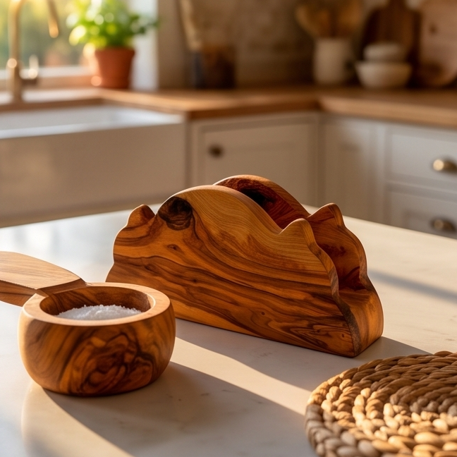 Handcrafted Olive Wood Napkin & Paper Holders | 5 Distinctive Styles