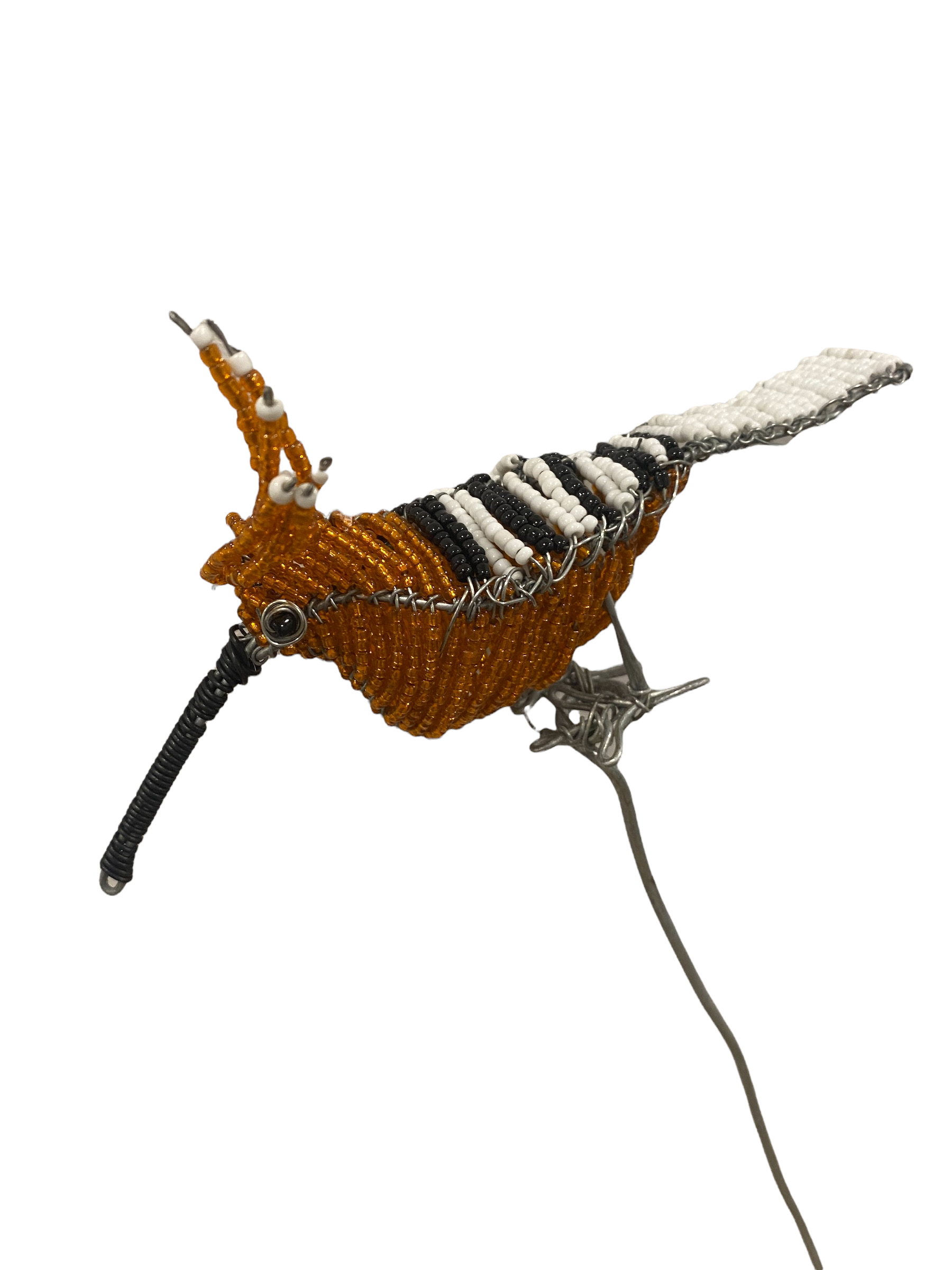 African Beaded Wire Garden Birds - Orange (17.5)