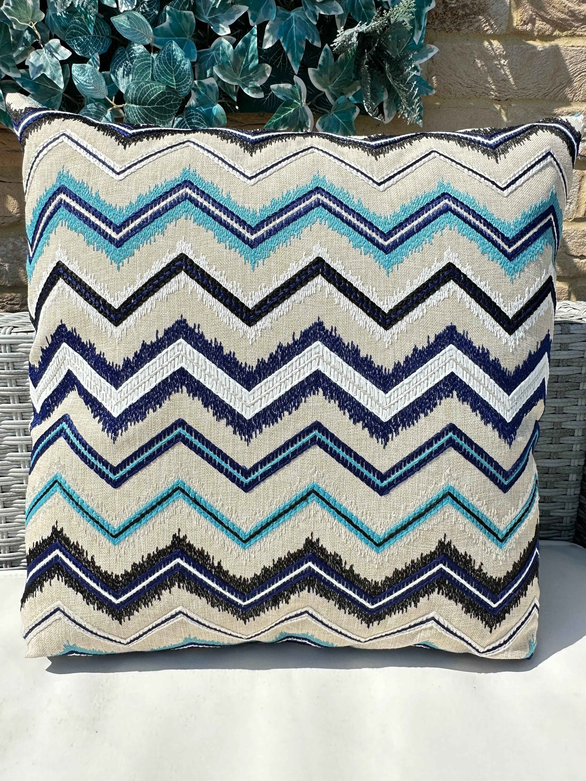 The Couture Cushion - The Outdoor Blue Zig Zag - Style No. 67