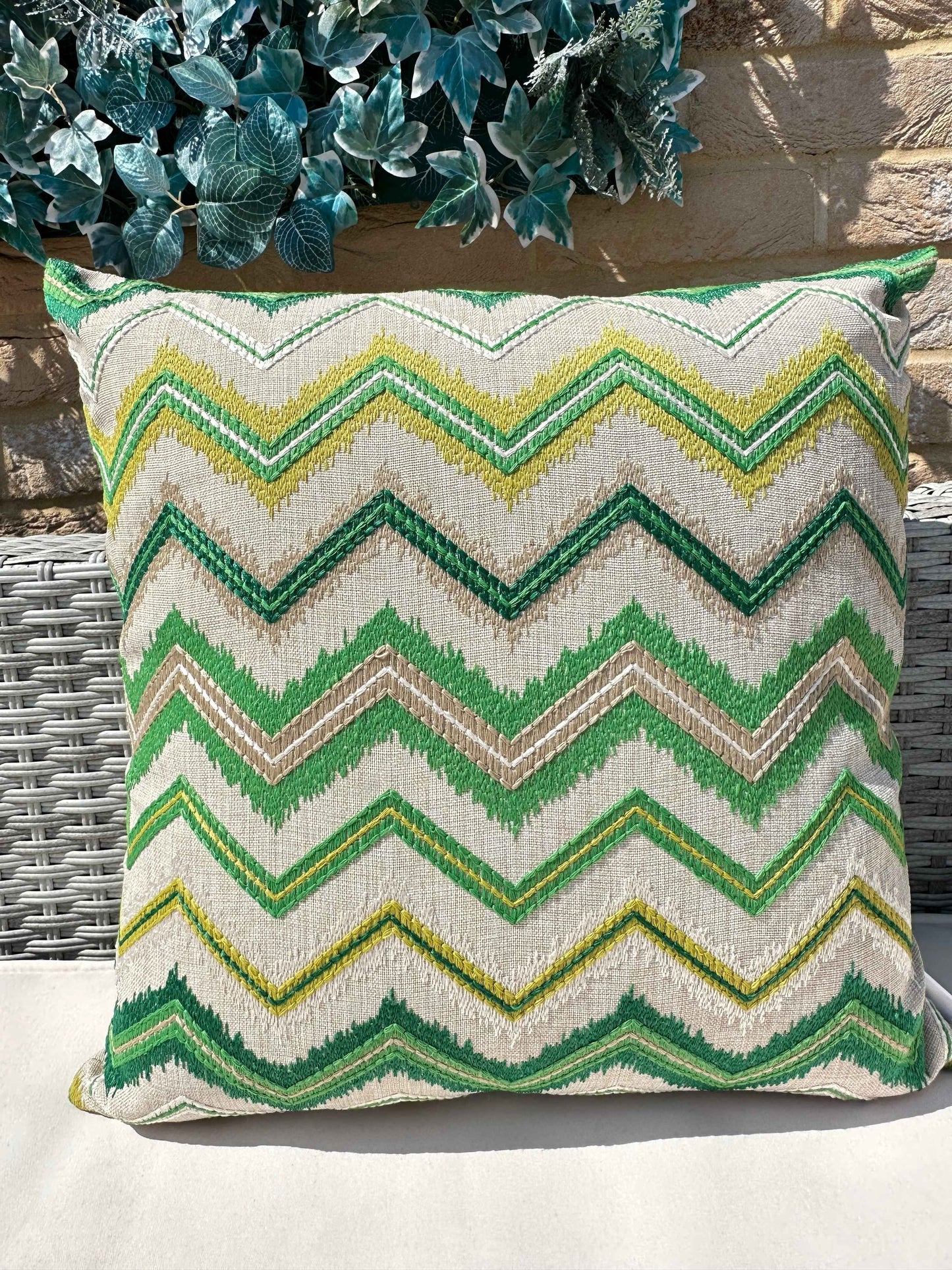 The Couture Cushion - The Outdoor Green Zig Zag - Style No. 139