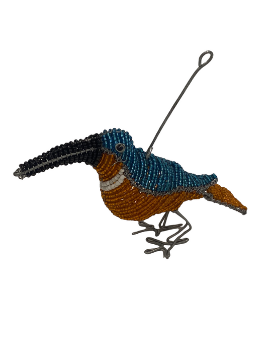 African Beaded Wire Garden Birds - Blue (17.5)