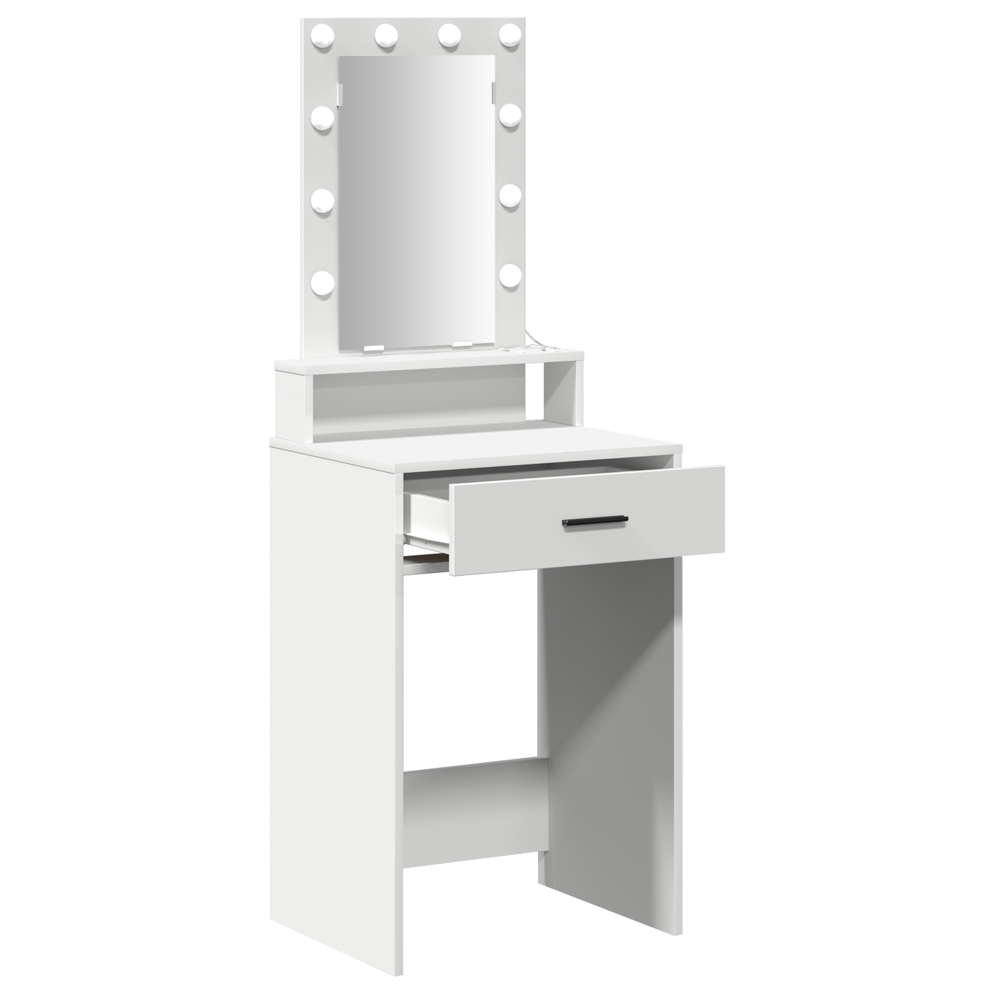 Modern Wooden Narrow Dressing Table Makeup Vanity Desk With LED Mirror & Drawer