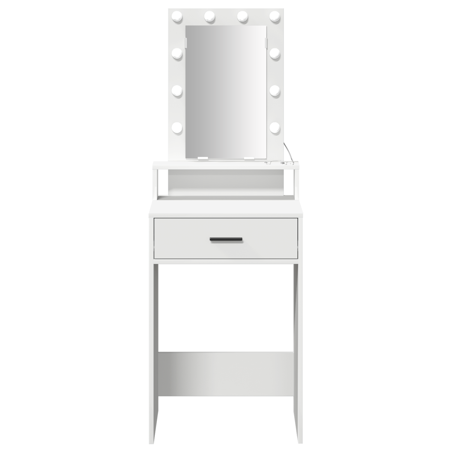 Modern Wooden Narrow Dressing Table Makeup Vanity Desk With LED Mirror & Drawer