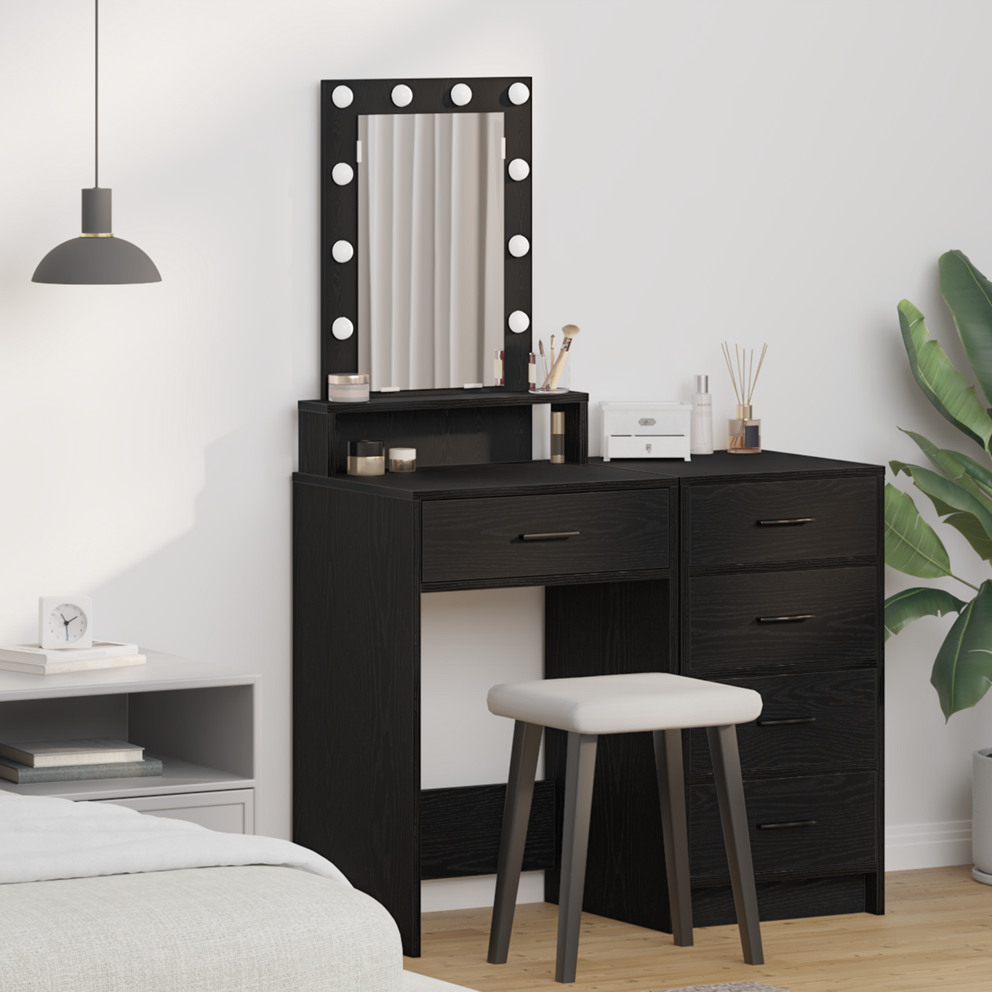 Modern Wooden Narrow Dressing Table Makeup Vanity Desk With LED Mirror & Drawer