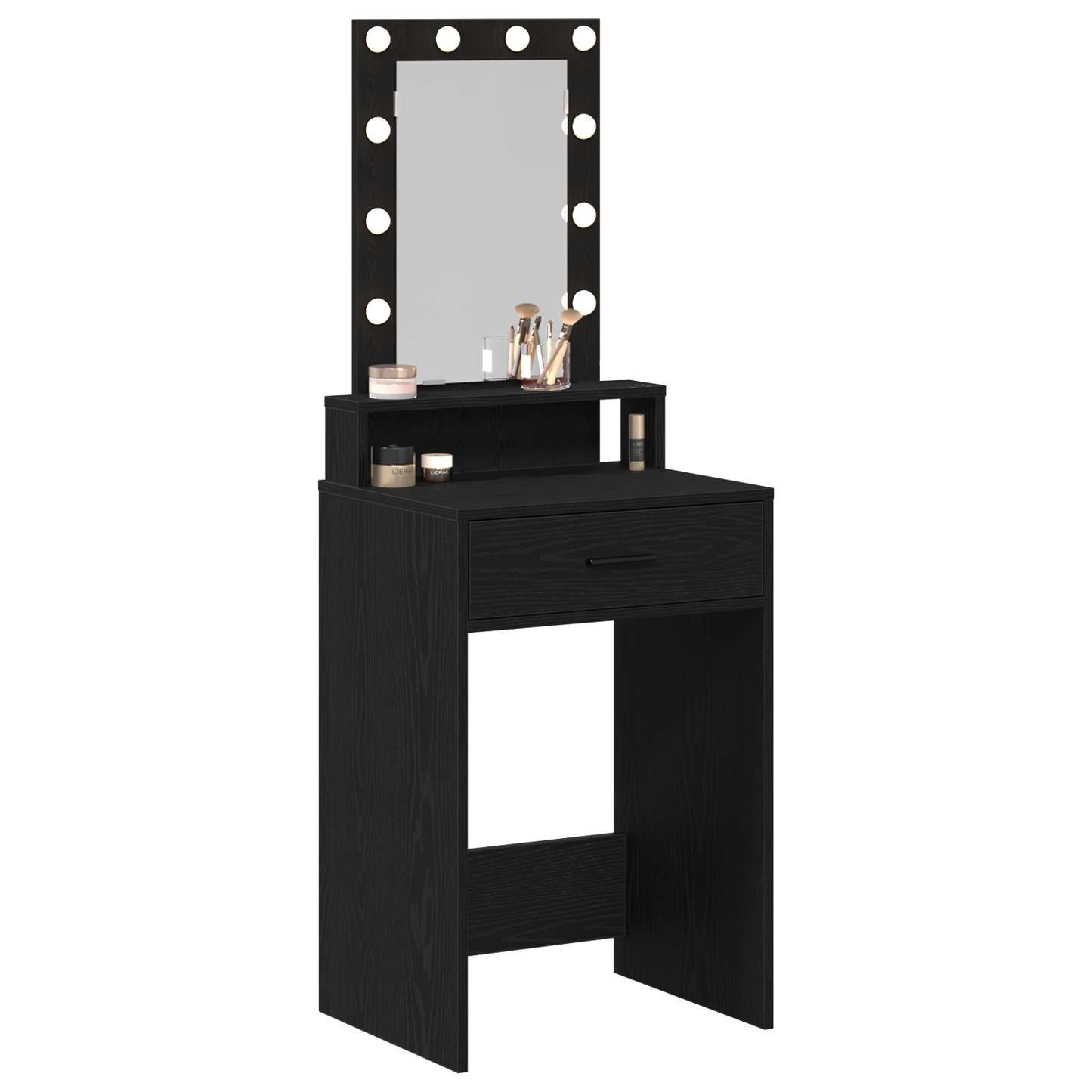 Modern Wooden Narrow Dressing Table Makeup Vanity Desk With LED Mirror & Drawer