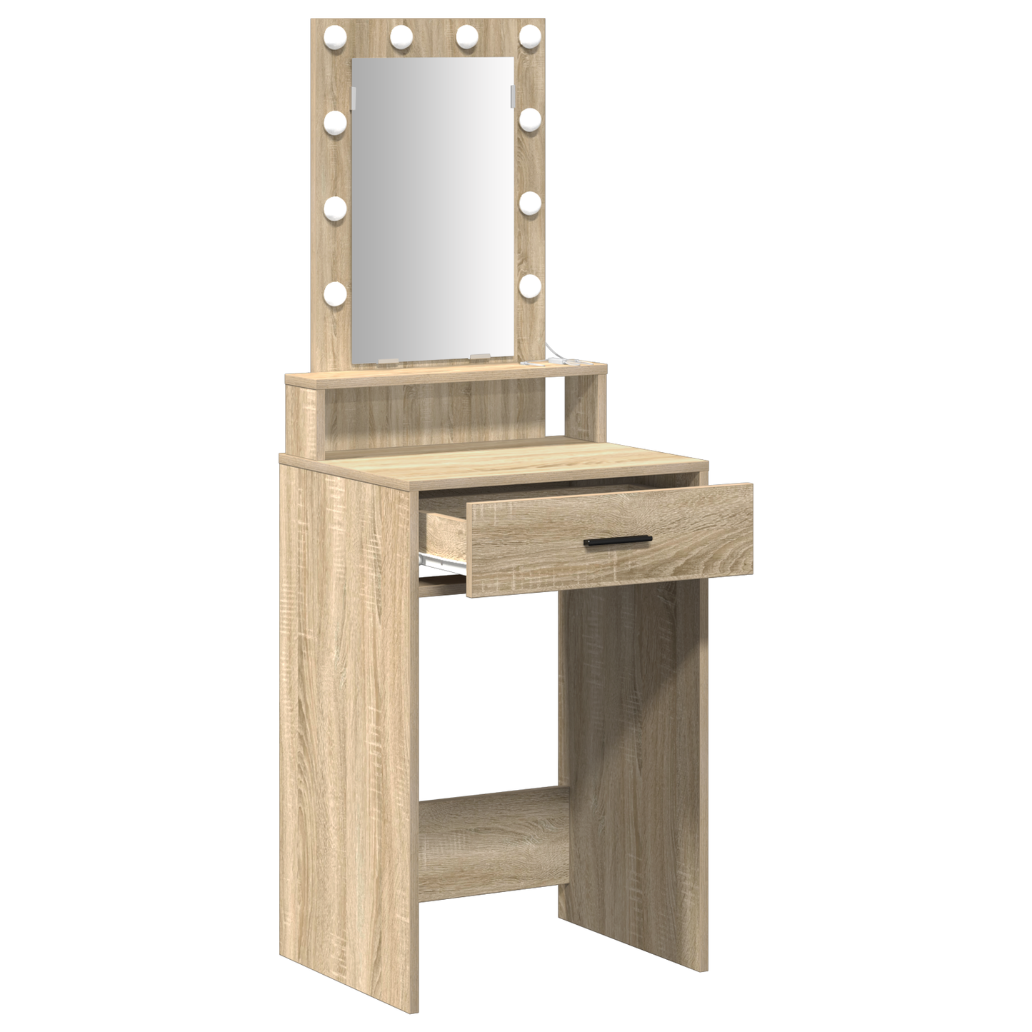 Modern Wooden Narrow Dressing Table Makeup Vanity Desk With LED Mirror & Drawer