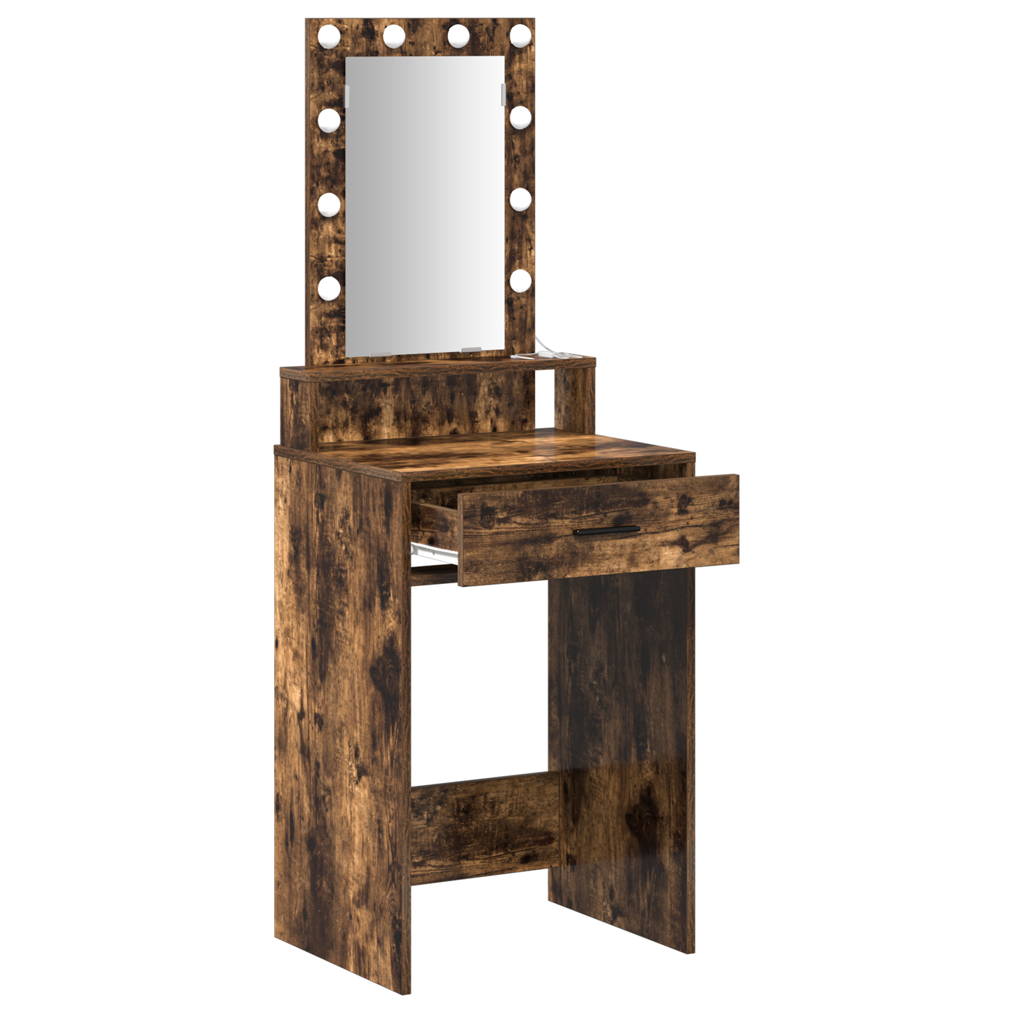Modern Wooden Narrow Dressing Table Makeup Vanity Desk With LED Mirror & Drawer