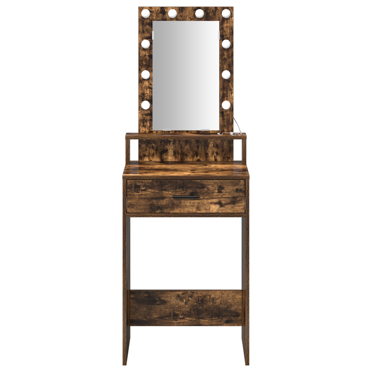 Modern Wooden Narrow Dressing Table Makeup Vanity Desk With LED Mirror & Drawer