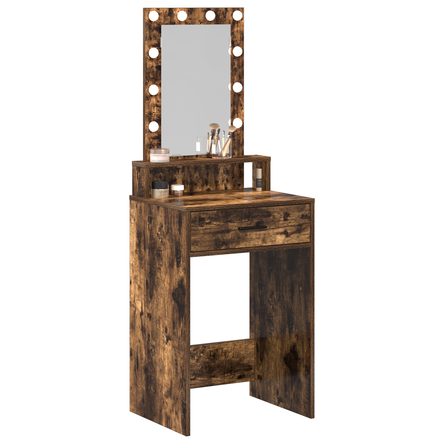 Modern Wooden Narrow Dressing Table Makeup Vanity Desk With LED Mirror & Drawer