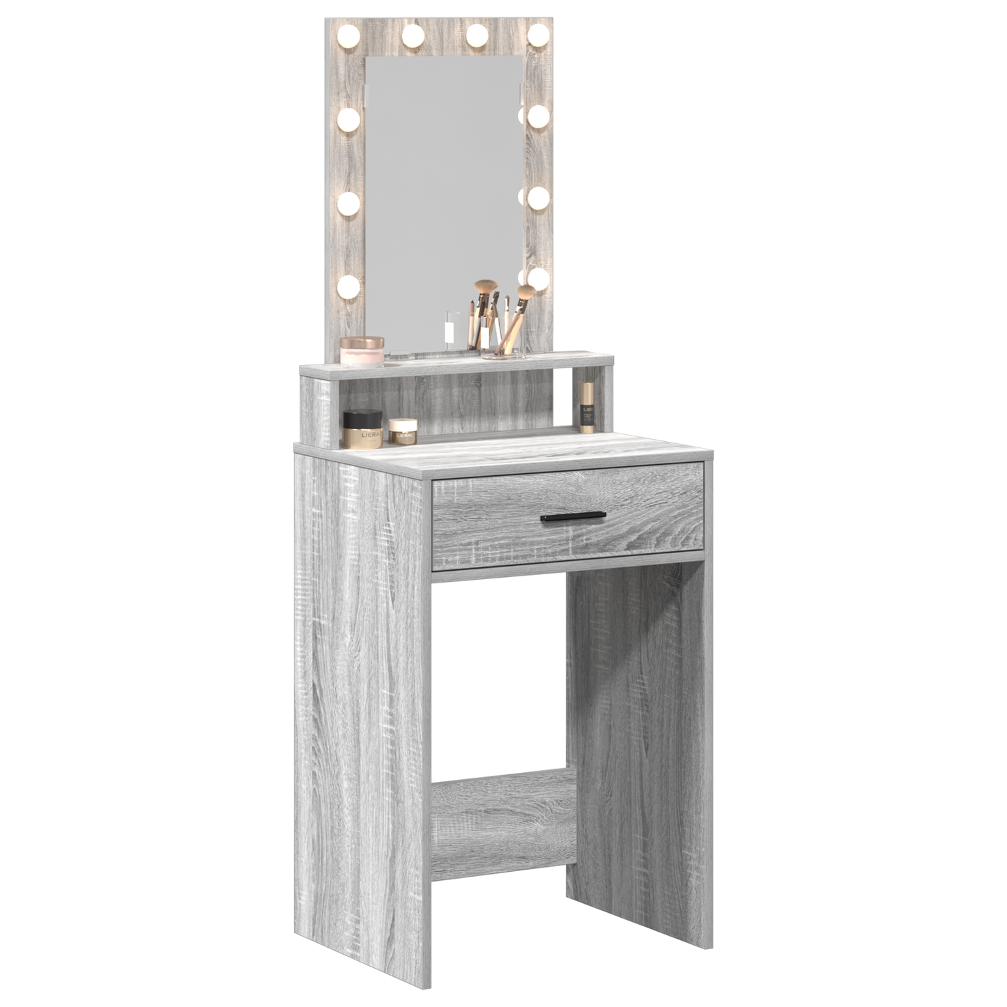 Modern Wooden Narrow Dressing Table Makeup Vanity Desk With LED Mirror & Drawer