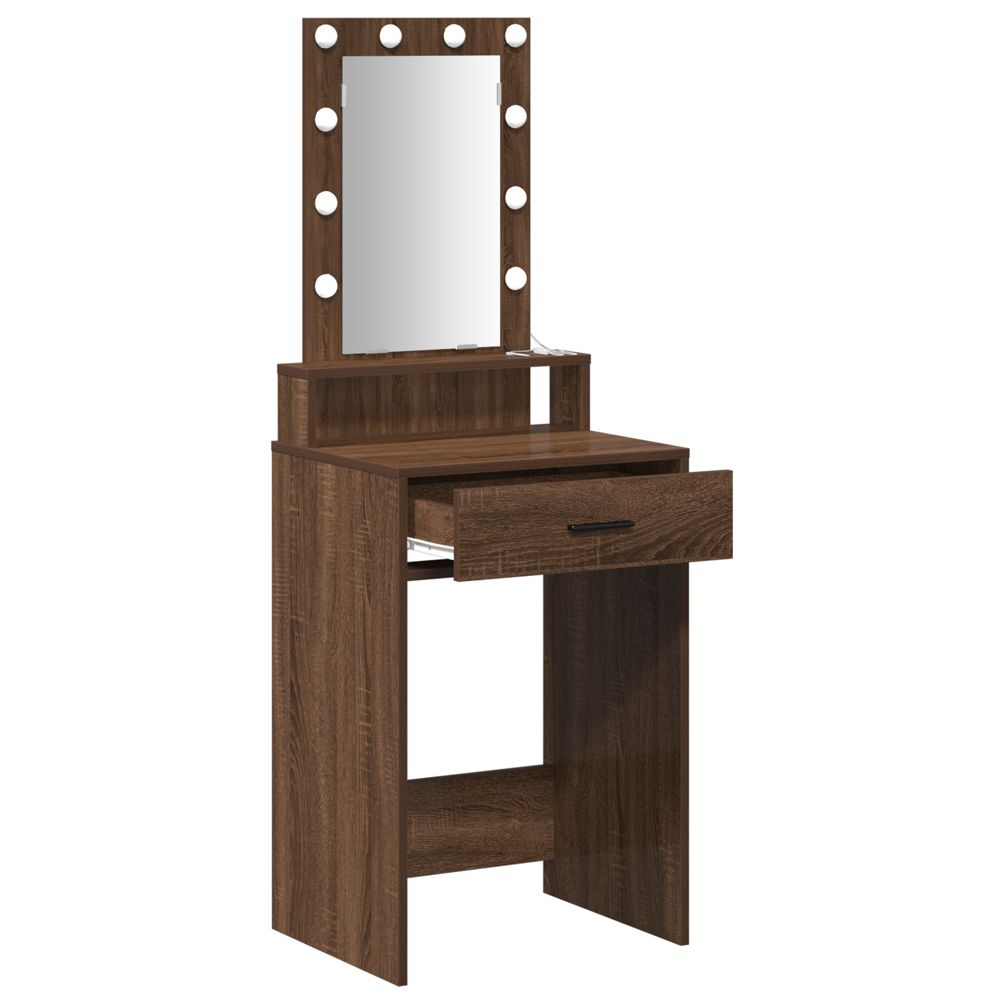Modern Wooden Narrow Dressing Table Makeup Vanity Desk With LED Mirror & Drawer