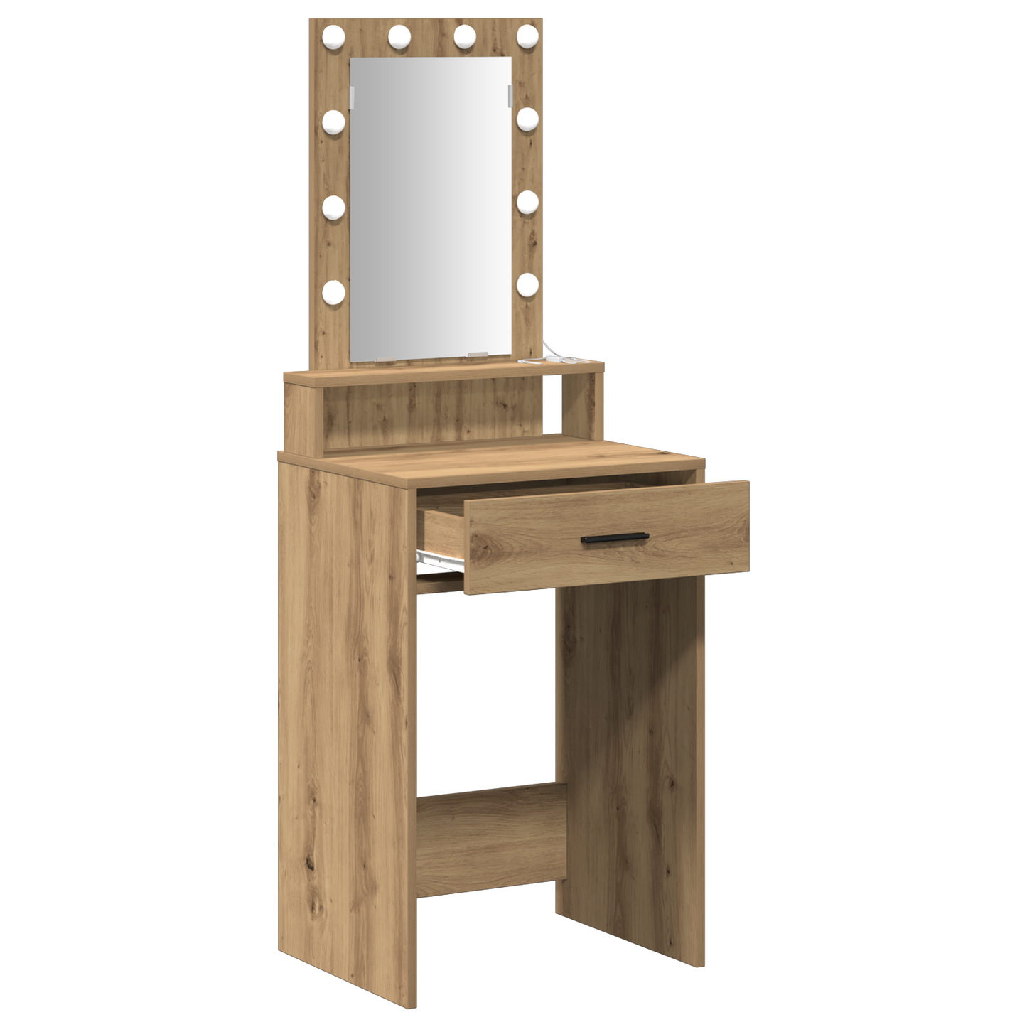 Modern Wooden Narrow Dressing Table Makeup Vanity Desk With LED Mirror & Drawer