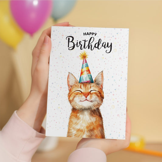 Birthday Card For Him or Her Of A Ginger Cat Illustration For Him or Her Birthday Gift