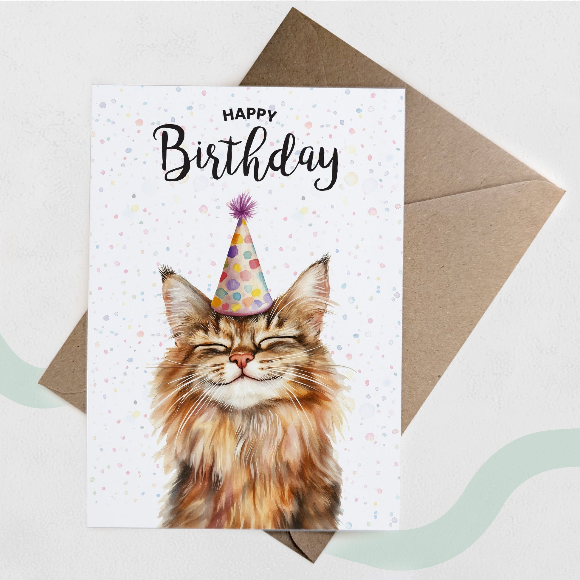 Birthday Card For Him or Her Of A Maine Coon Illustration For Him or Her Birthday Gift