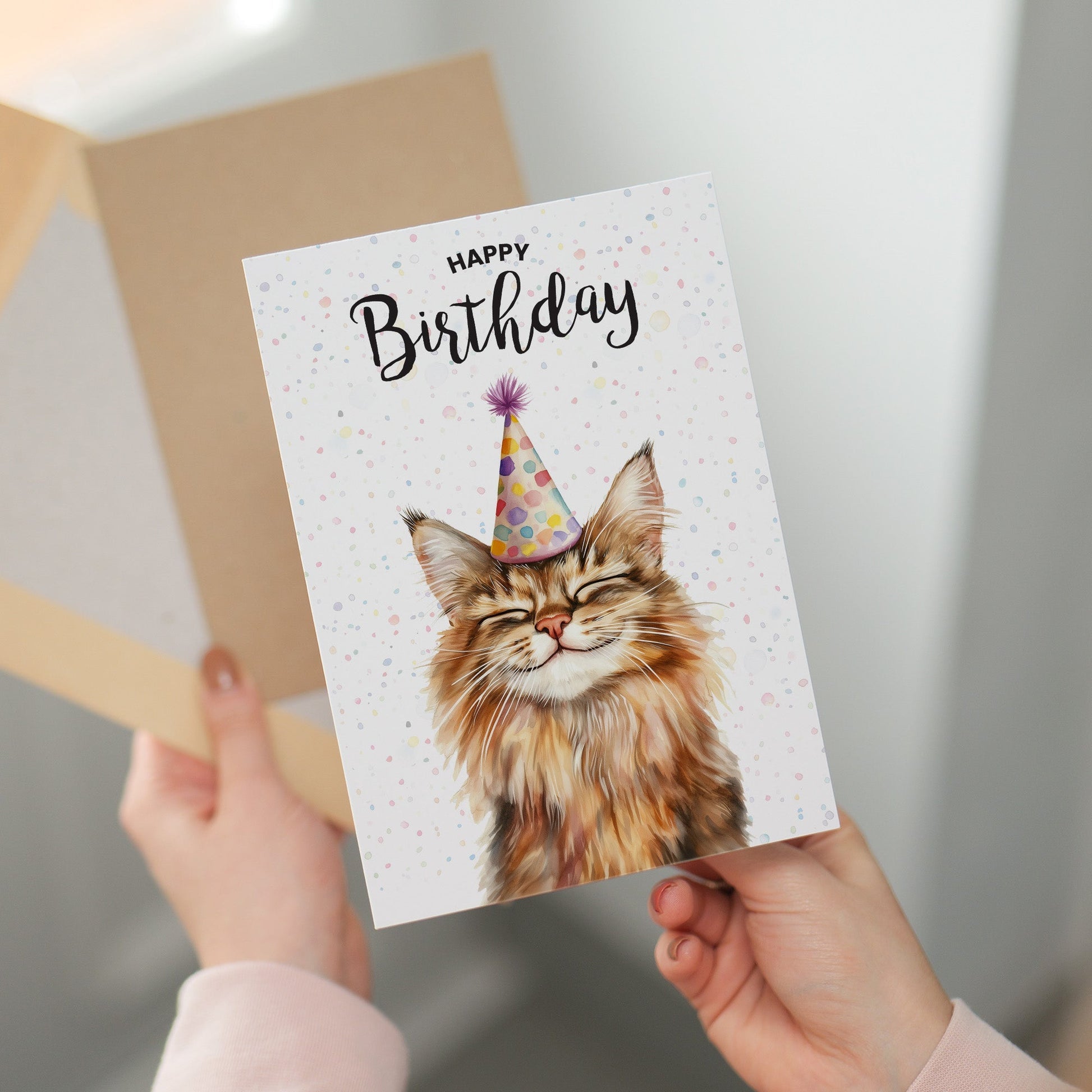 Birthday Card For Him or Her Of A Maine Coon Illustration For Him or Her Birthday Gift