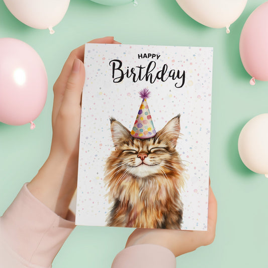 Birthday Card For Him or Her Of A Maine Coon Illustration For Him or Her Birthday Gift