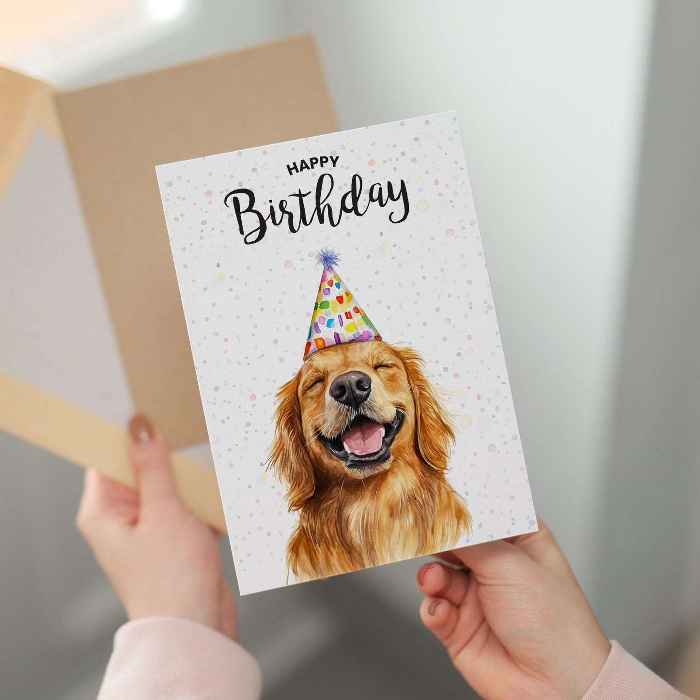 Birthday Card For Him or Her Of A Golden Retriever Dog Illustration For Him or Her Birthday Gift