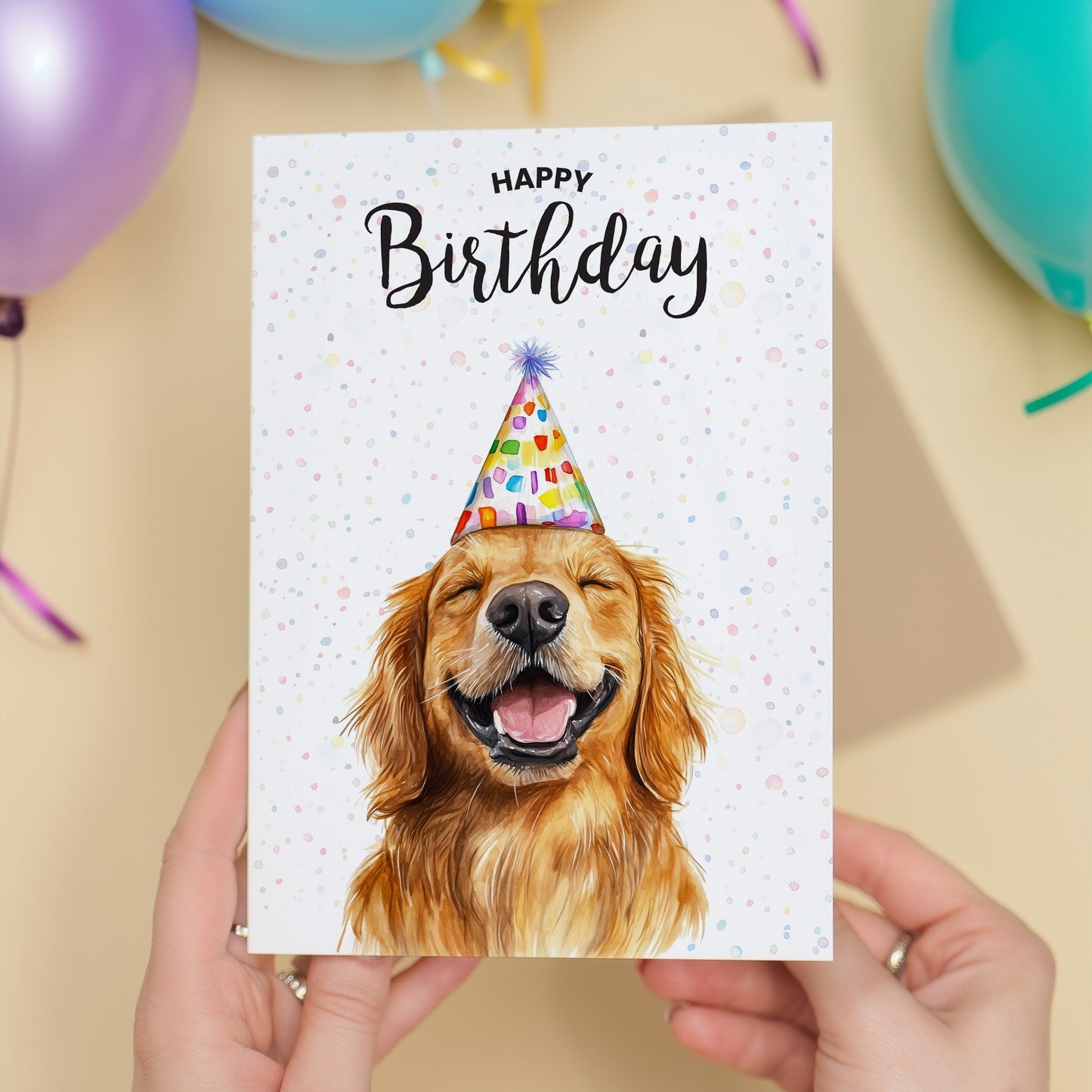 Birthday Card For Him or Her Of A Golden Retriever Dog Illustration For Him or Her Birthday Gift