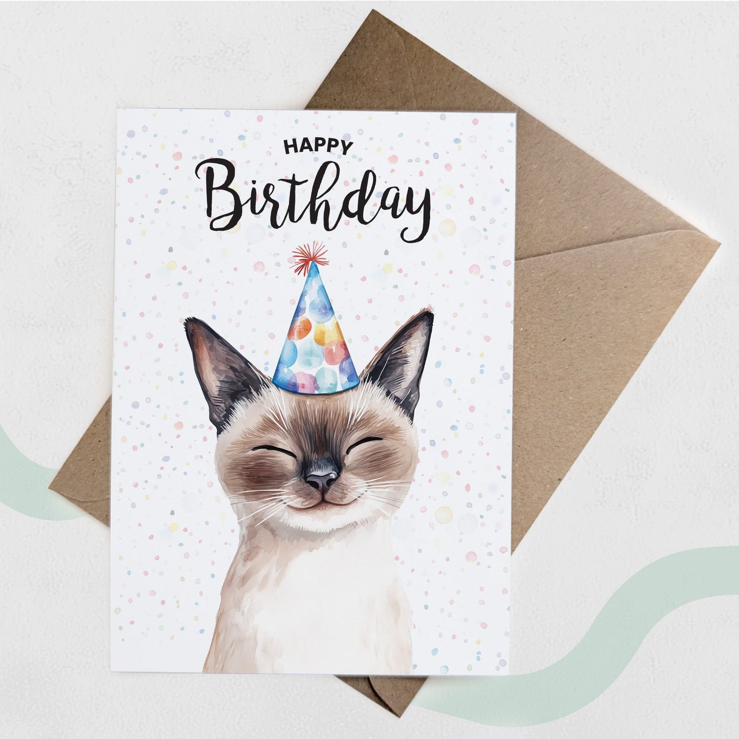 Birthday Card For Him or Her Of A Siamese Cat Illustration For Him or Her Birthday Gift