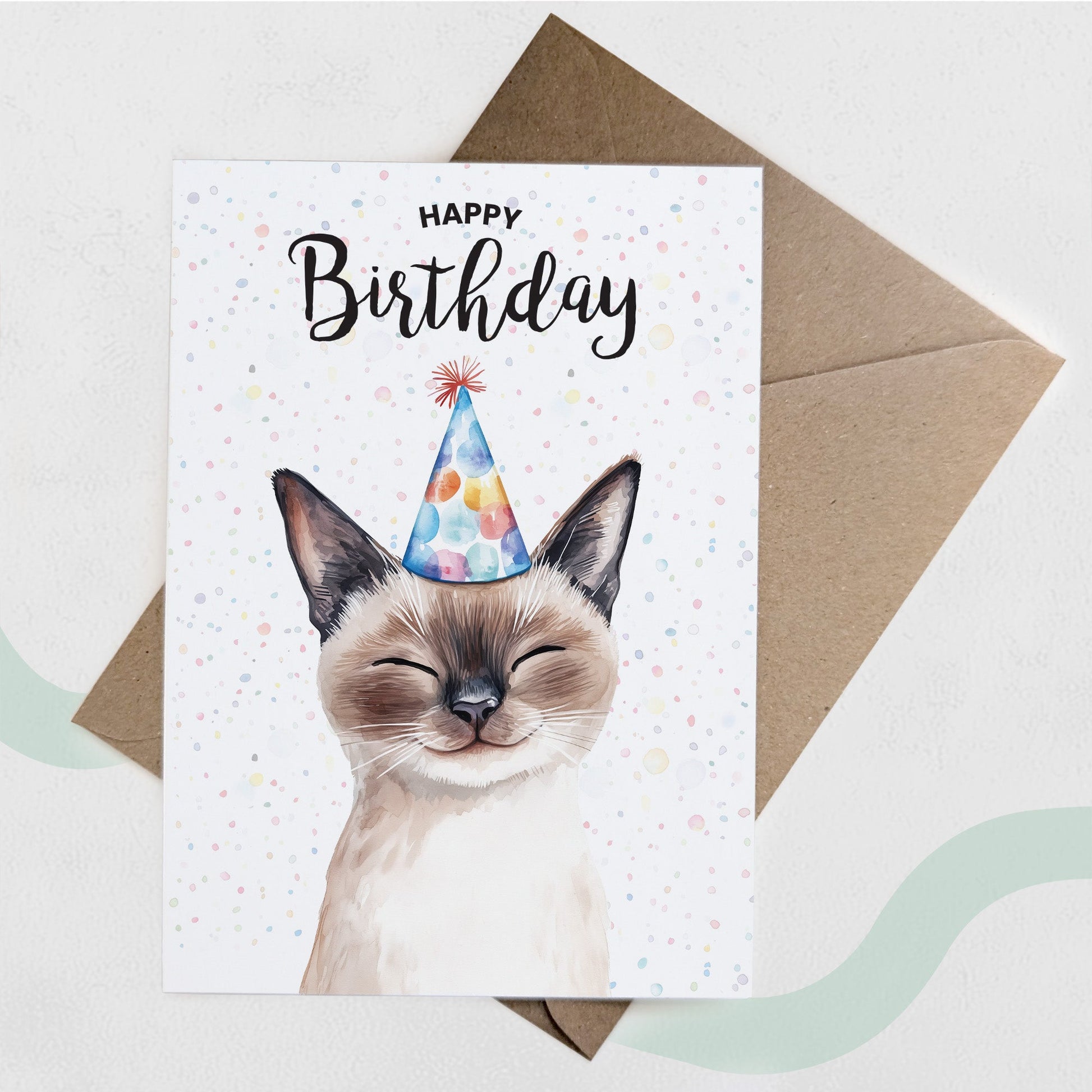 Birthday Card For Him or Her Of A Siamese Cat Illustration For Him or Her Birthday Gift