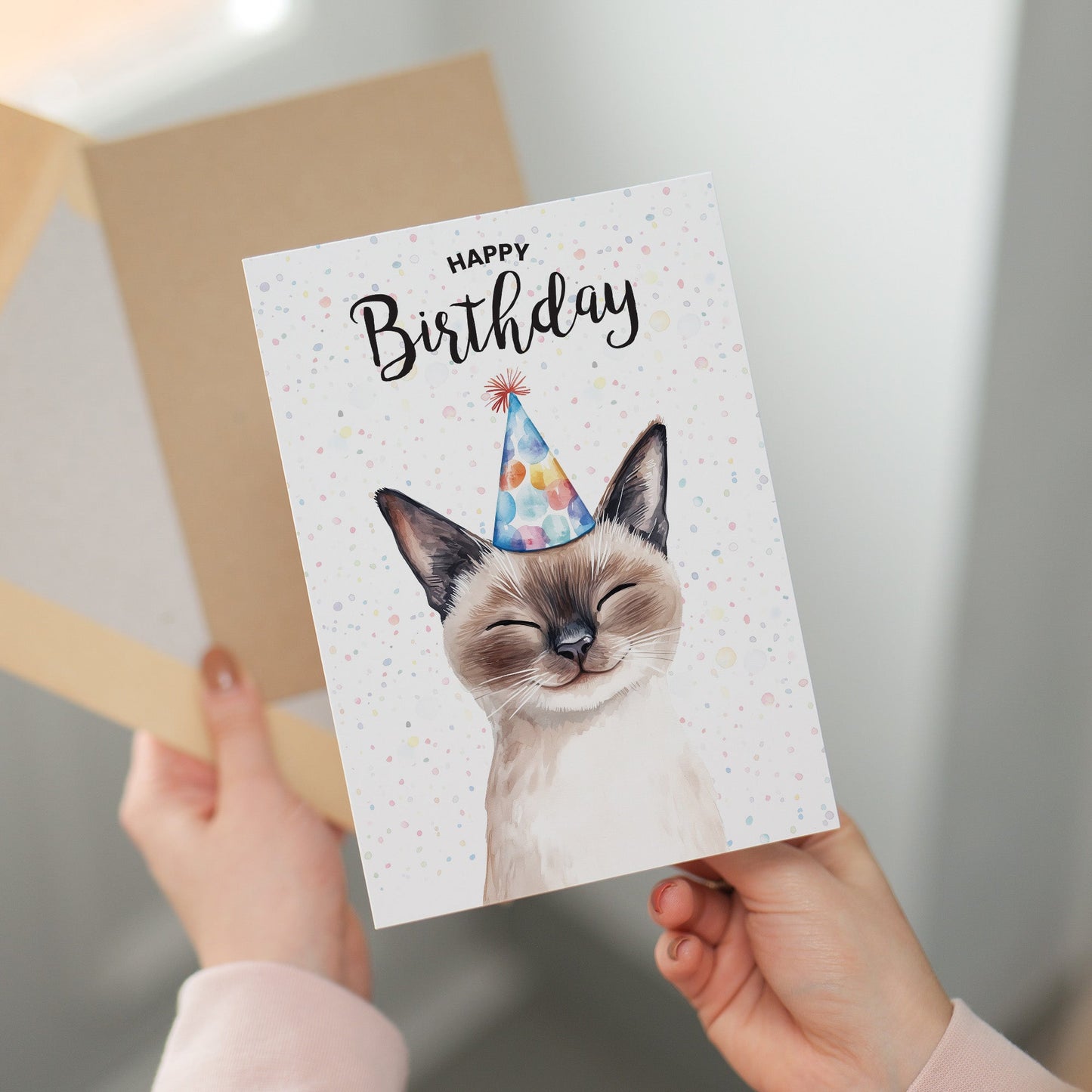 Birthday Card For Him or Her Of A Siamese Cat Illustration For Him or Her Birthday Gift