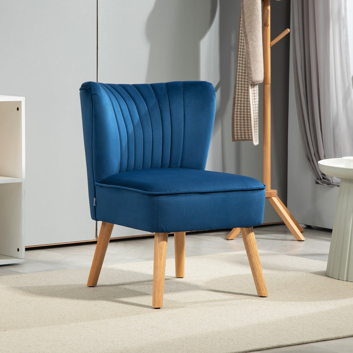 HOMCOM Velvet Accent Chair Occasional Tub Chair for Living Room, Dark Blue