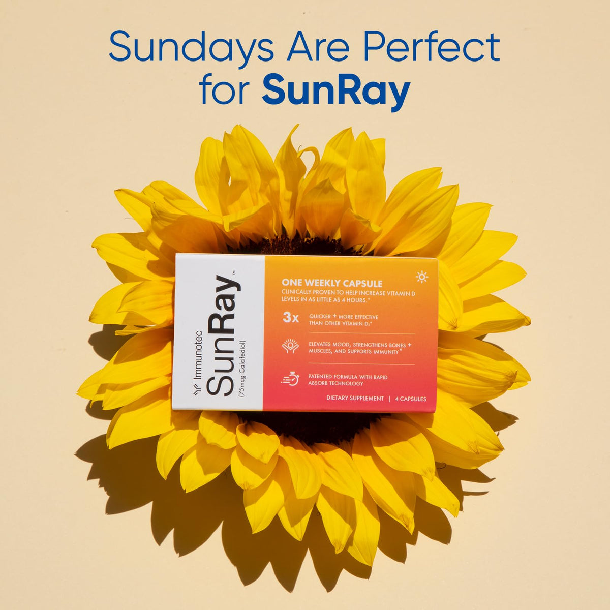 Immunotec Sunray Calcifediol 75 mcg | Once-Weekly Vitamin D, Superior Absorption