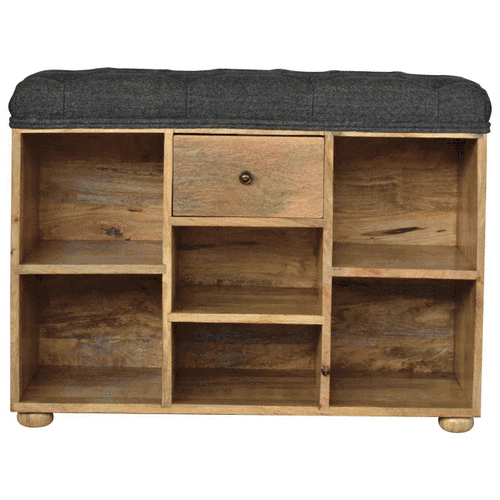Black Tweed 1-Drawer Bench