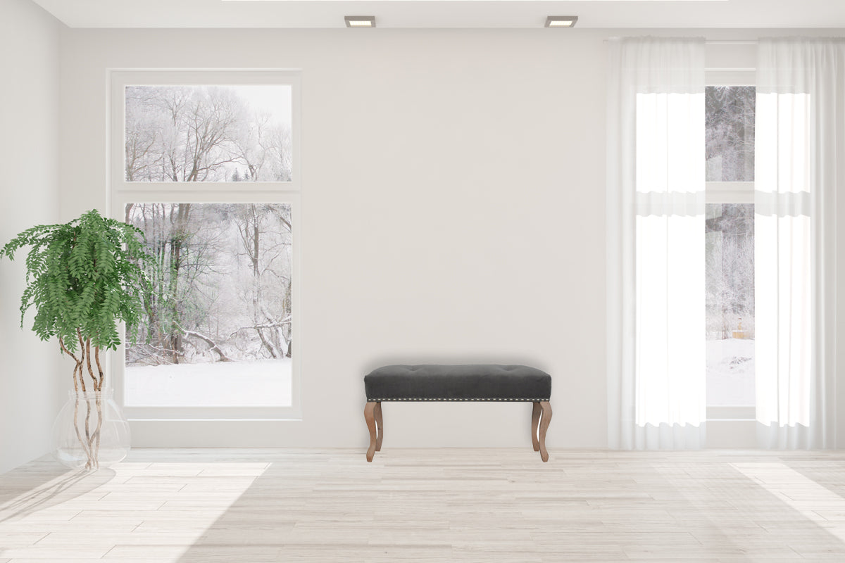 French Style Grey Velvet Bench