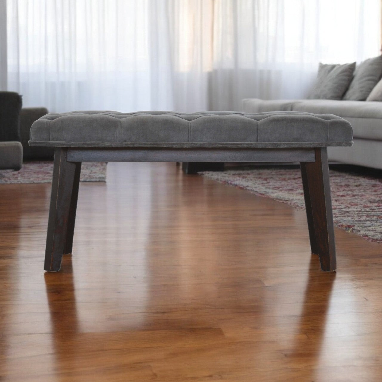 Grey Velvet Hallway Bench