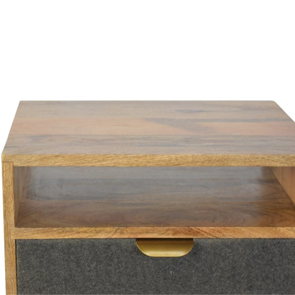 Grey Tweed Bedside with Open Slot Bedside Table