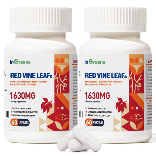 inGreens 1630mg Red Vine Leaf Extract - Varicose Veins & Circulation Support - 2 Pack - Made in USA
