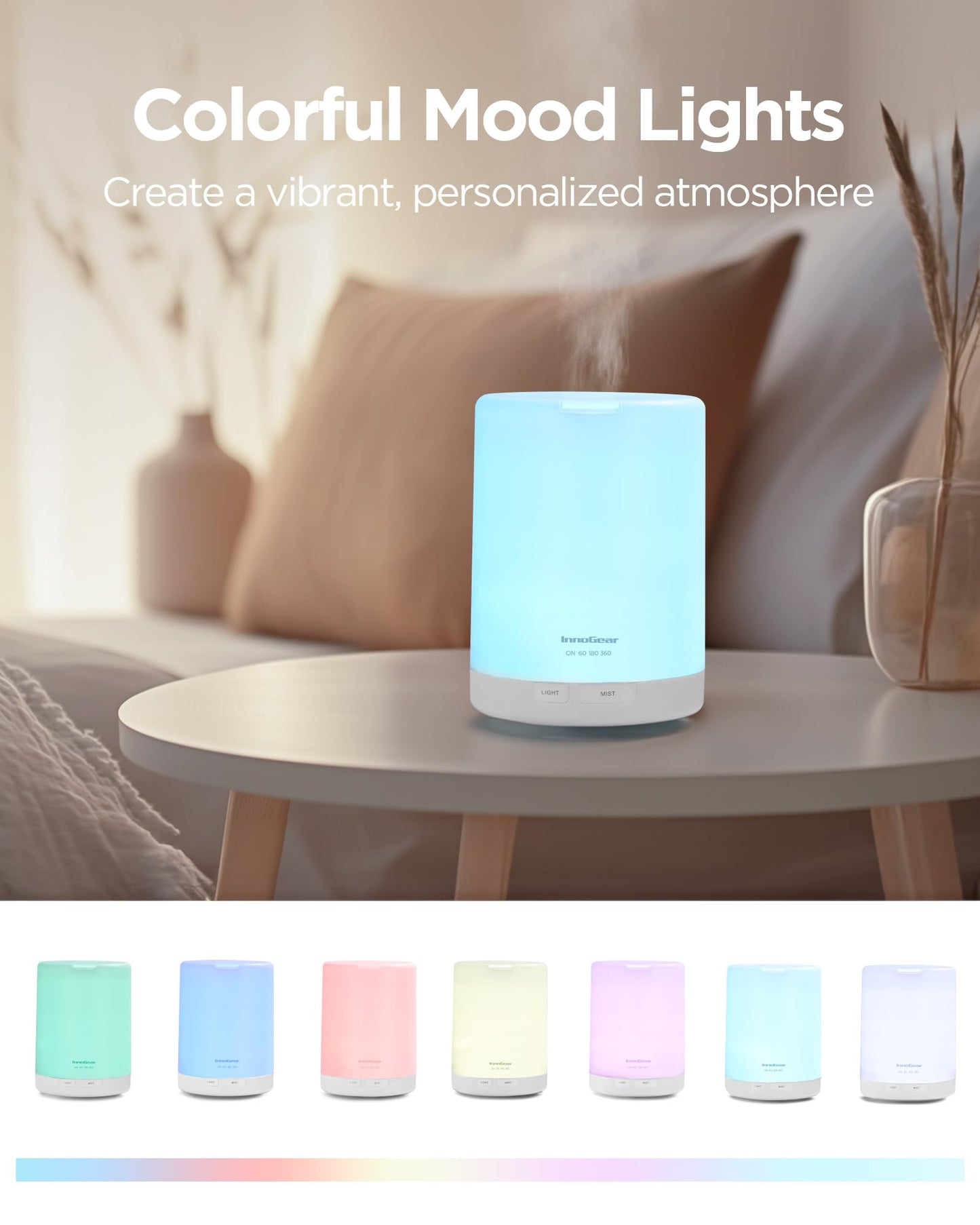 InnoGear 300ML Essential Oil Diffuser - Premium 5-in-1 Ultrasonic Aromatherapy Diffuser with Auto-Off Timer, White