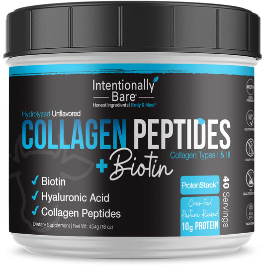 Intentionally Bare Unflavored Collagen Powder – Grass Fed, Non-GMO, 10g Protein, 40 Servings