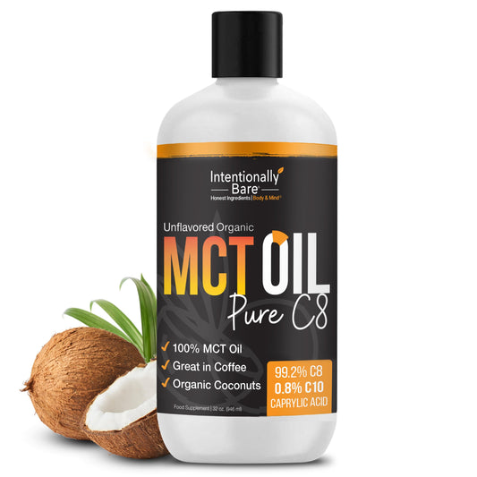 Intentionally Bare Pure C8 MCT Oil Organic – Brain Octane MCT Oil for Keto, Vegan & Paleo Diets – Unflavored 32oz
