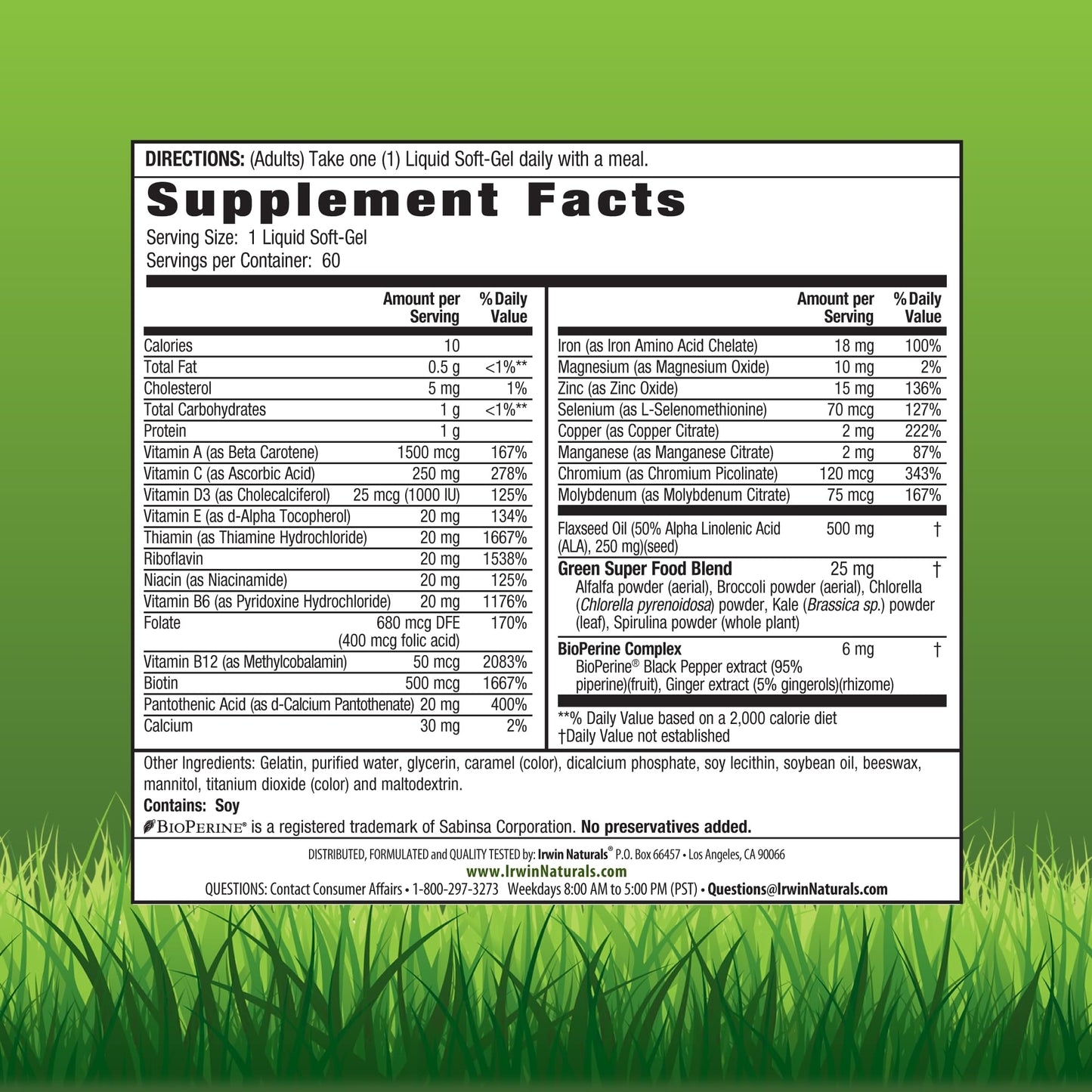 Irwin Naturals Only One Liquid-Gel Multi with Iron - 60 Softgels