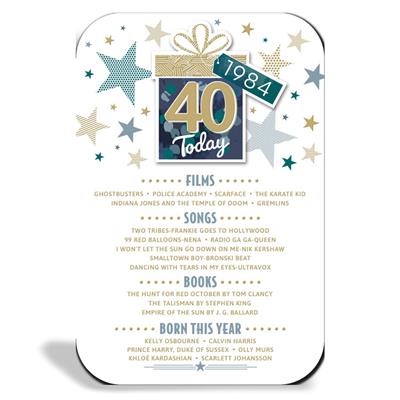 40 Today Born In 1984. 40th Birthday Card For Male. Size 23x15 cm (9x6 Inches)