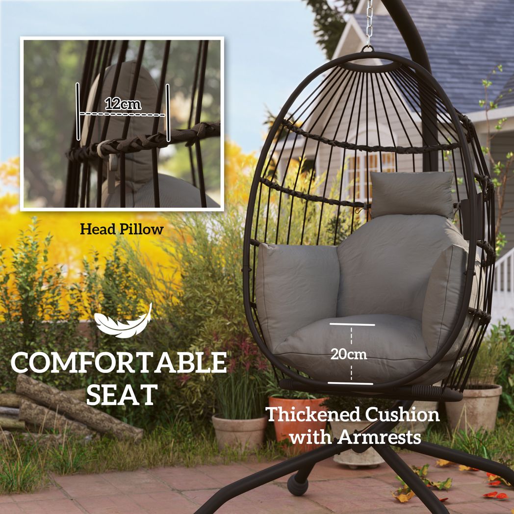 Outsunny Egg Chair Outdoor Indoor Garden Swing Chair, Folding Basket