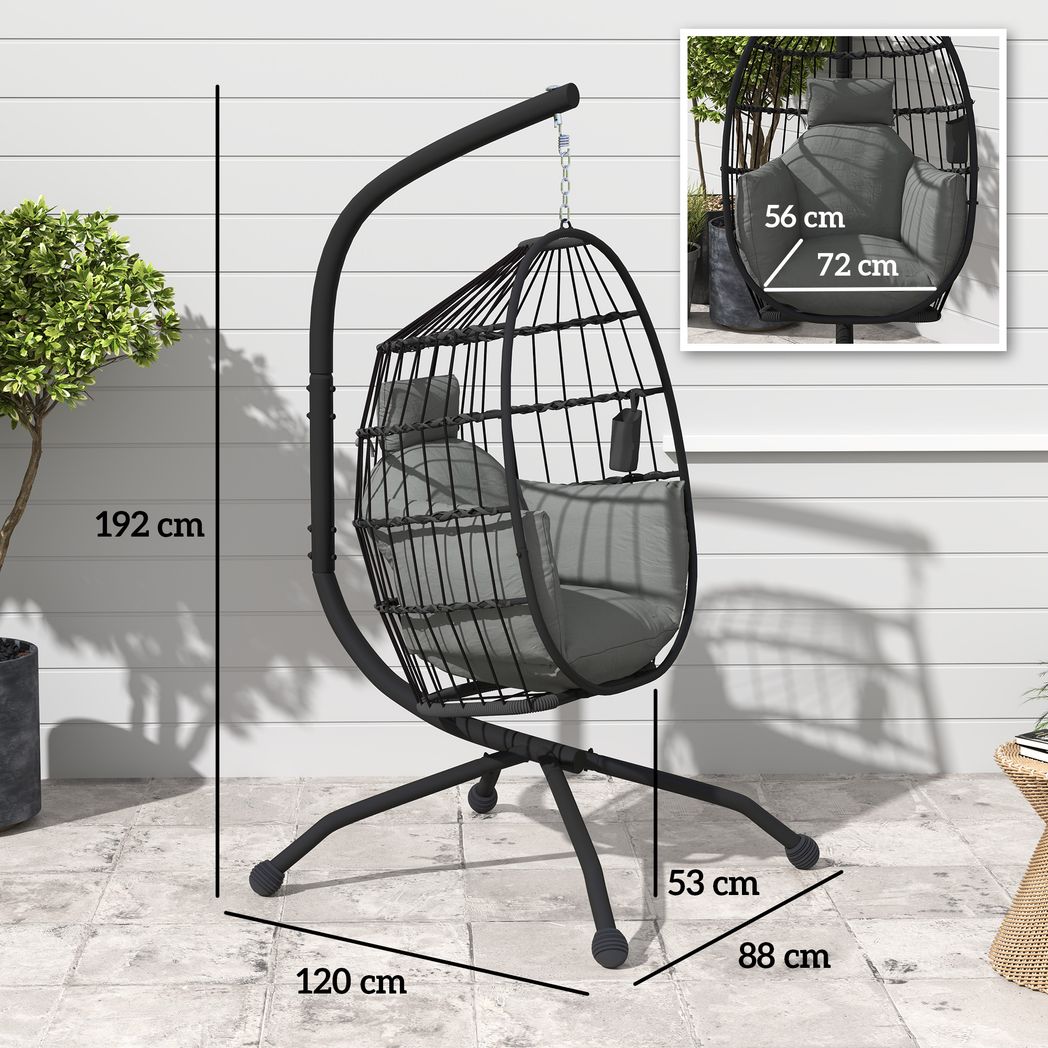 Outsunny Egg Chair Outdoor Indoor Garden Swing Chair, Folding Basket