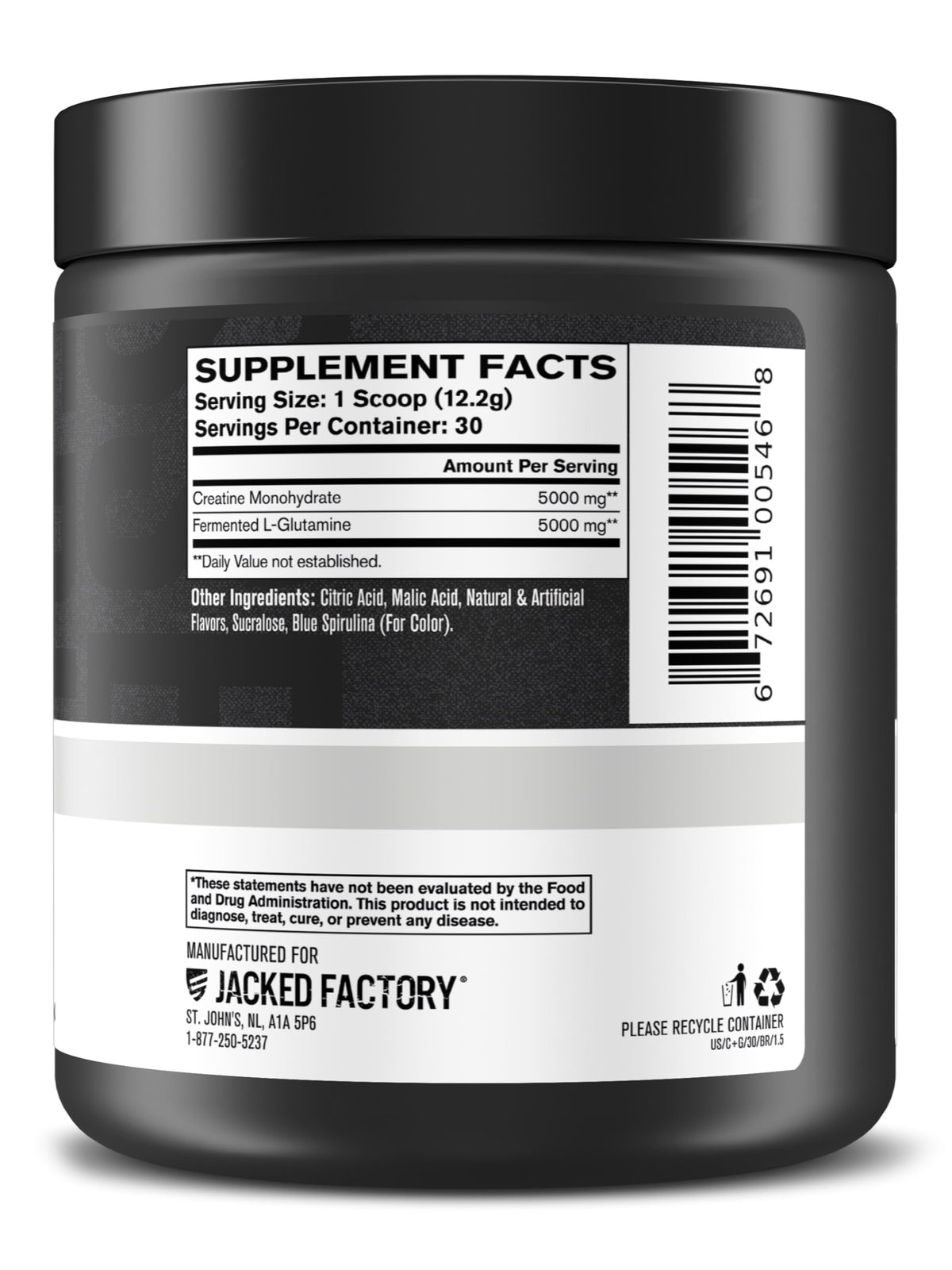 Jacked Factory Creatine + Glutamine – 30 Servings, Blue Raspberry | Muscle Recovery & Strength