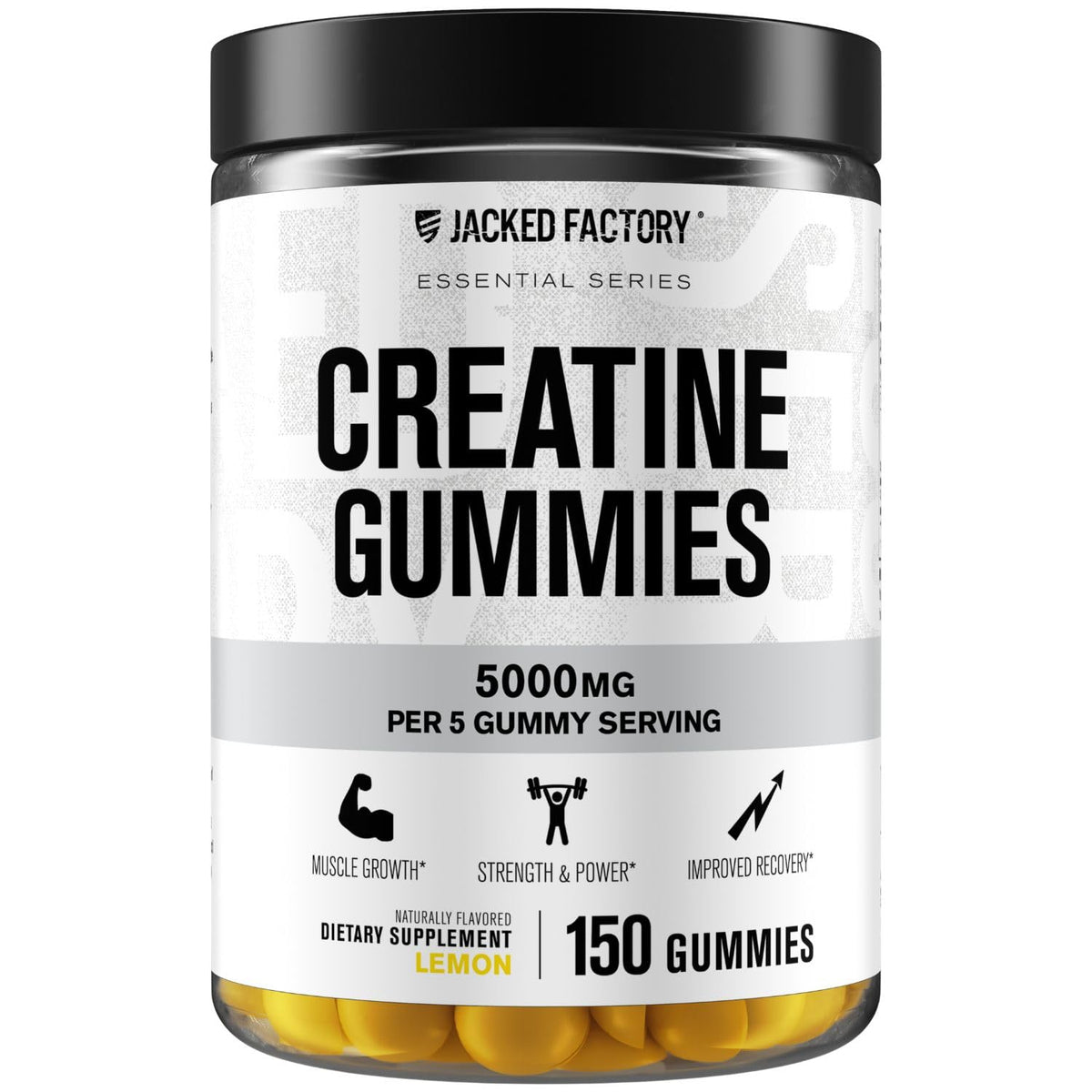 Jacked Factory Creatine Gummies – 5g Daily Dose, 150 Lemon Gummies