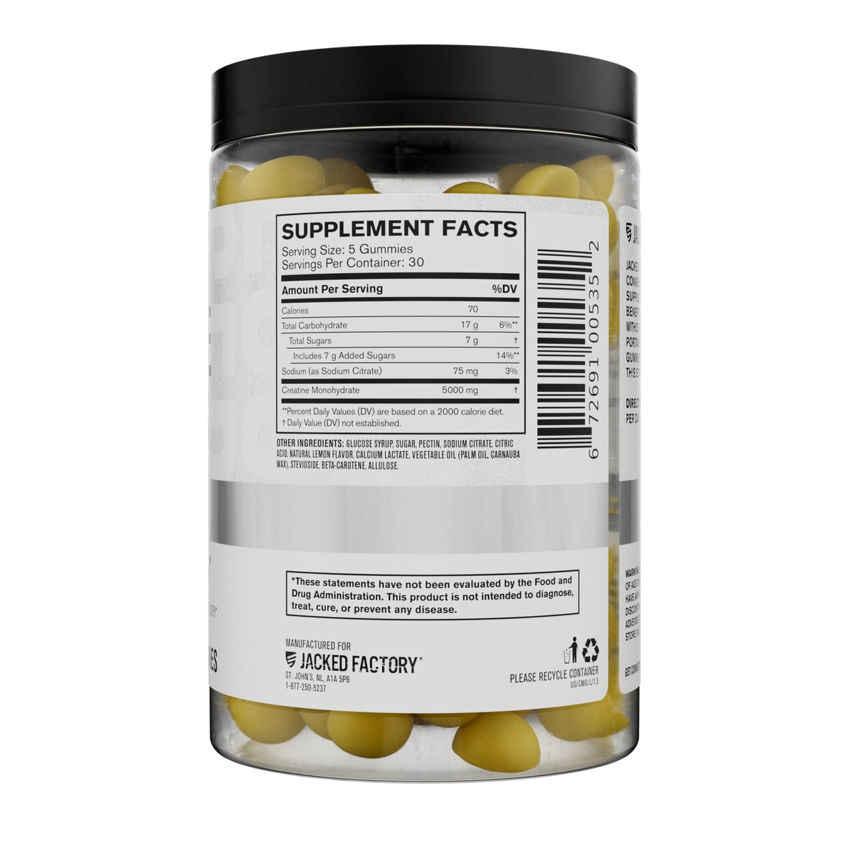 Jacked Factory Creatine Gummies – 5g Daily Dose, 150 Lemon Gummies