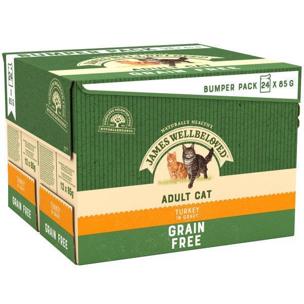 James Wellbeloved Adult Grain Free Turkey in Gravy Wet Cat Food Pouches 24 x 85g - Case of 2