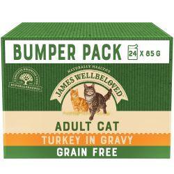 James Wellbeloved Adult Grain Free Turkey in Gravy Wet Cat Food Pouches 24 x 85g - Case of 2