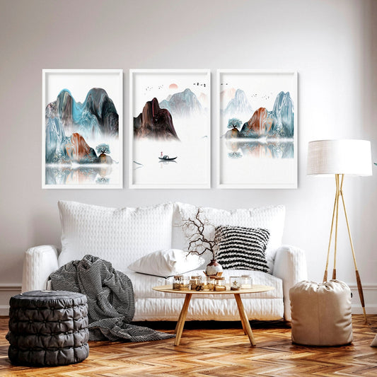 Japandi interior design | set of 3 wall art prints for Living room