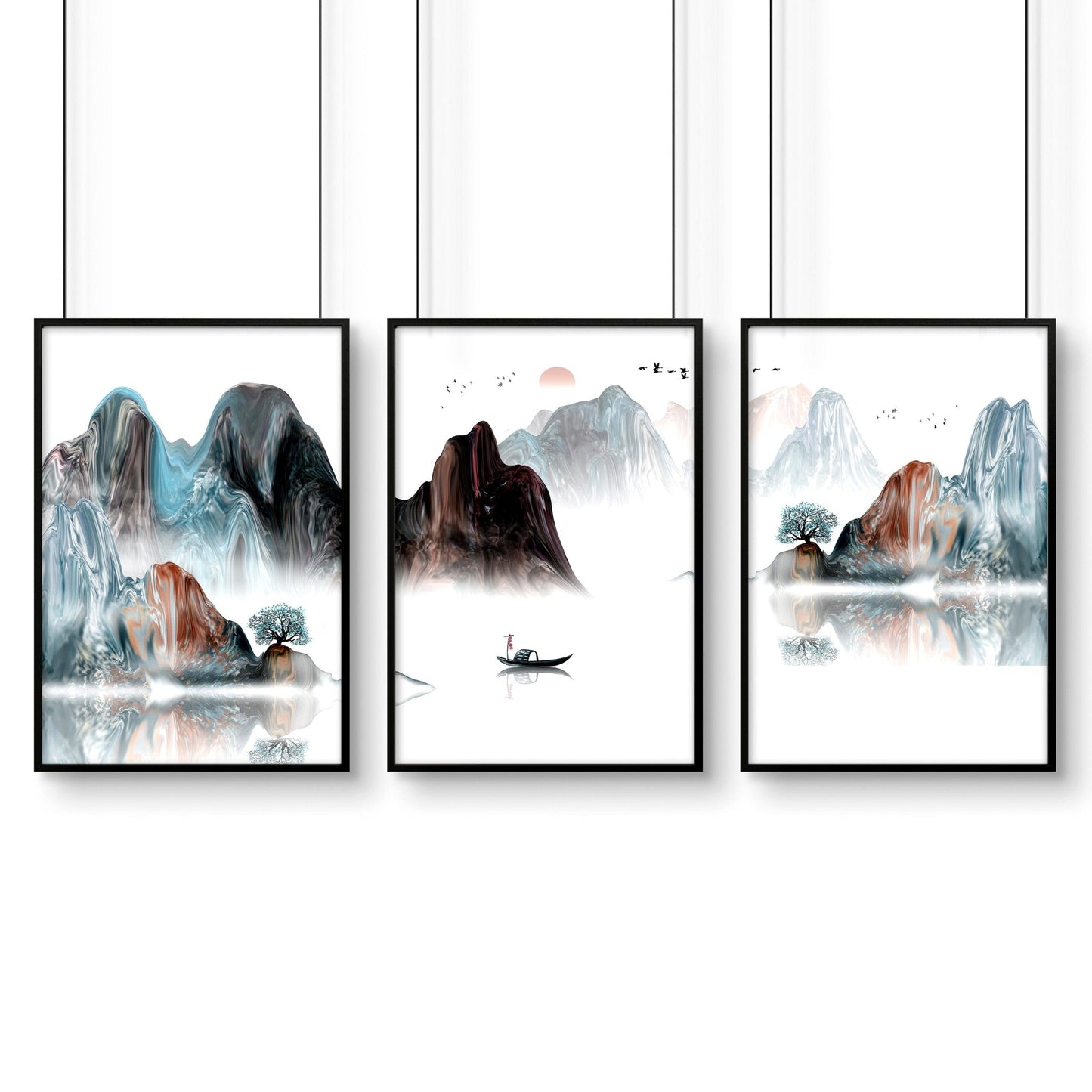 Japandi interior design | set of 3 wall art prints for Living room