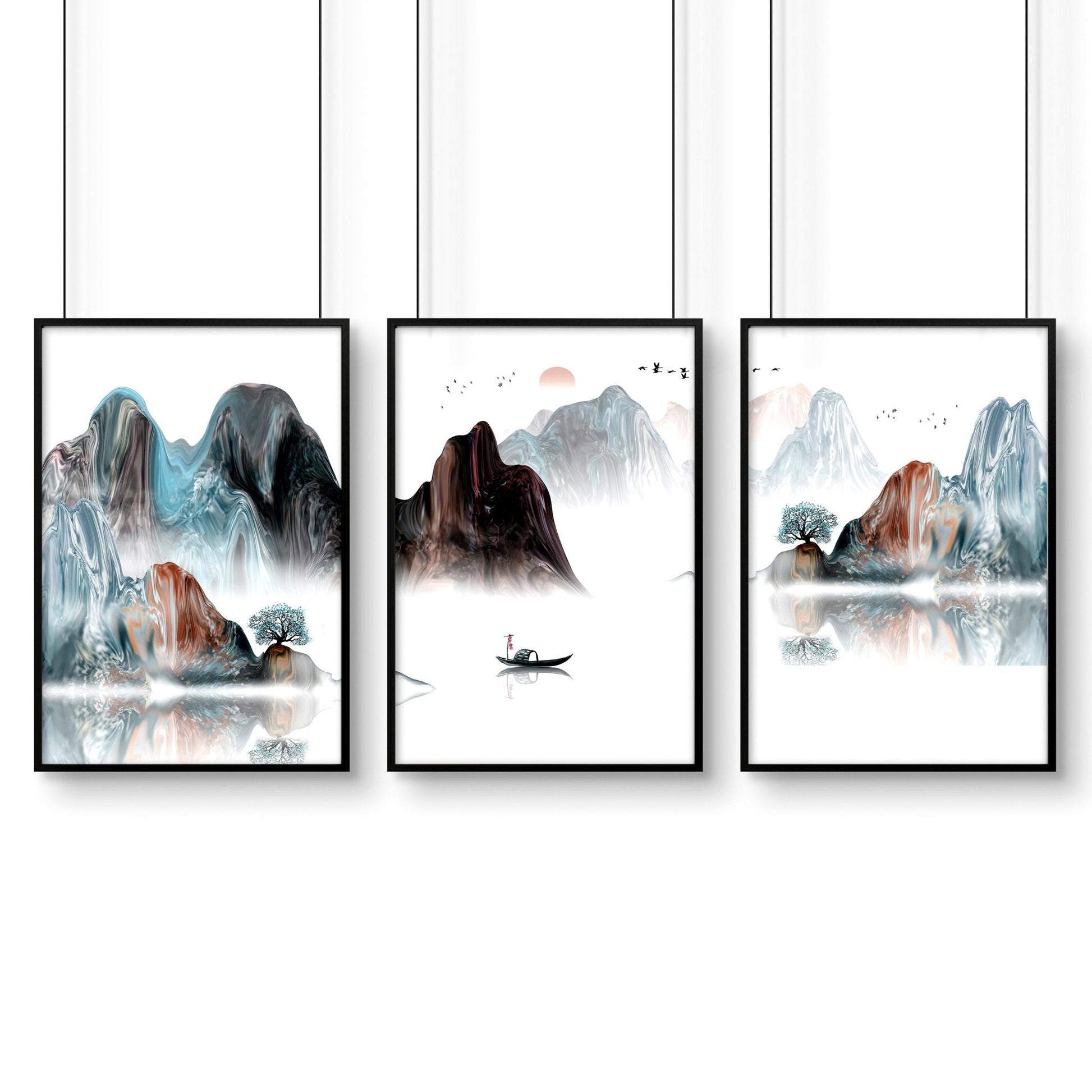 Japandi interior design | set of 3 wall art prints for Living room