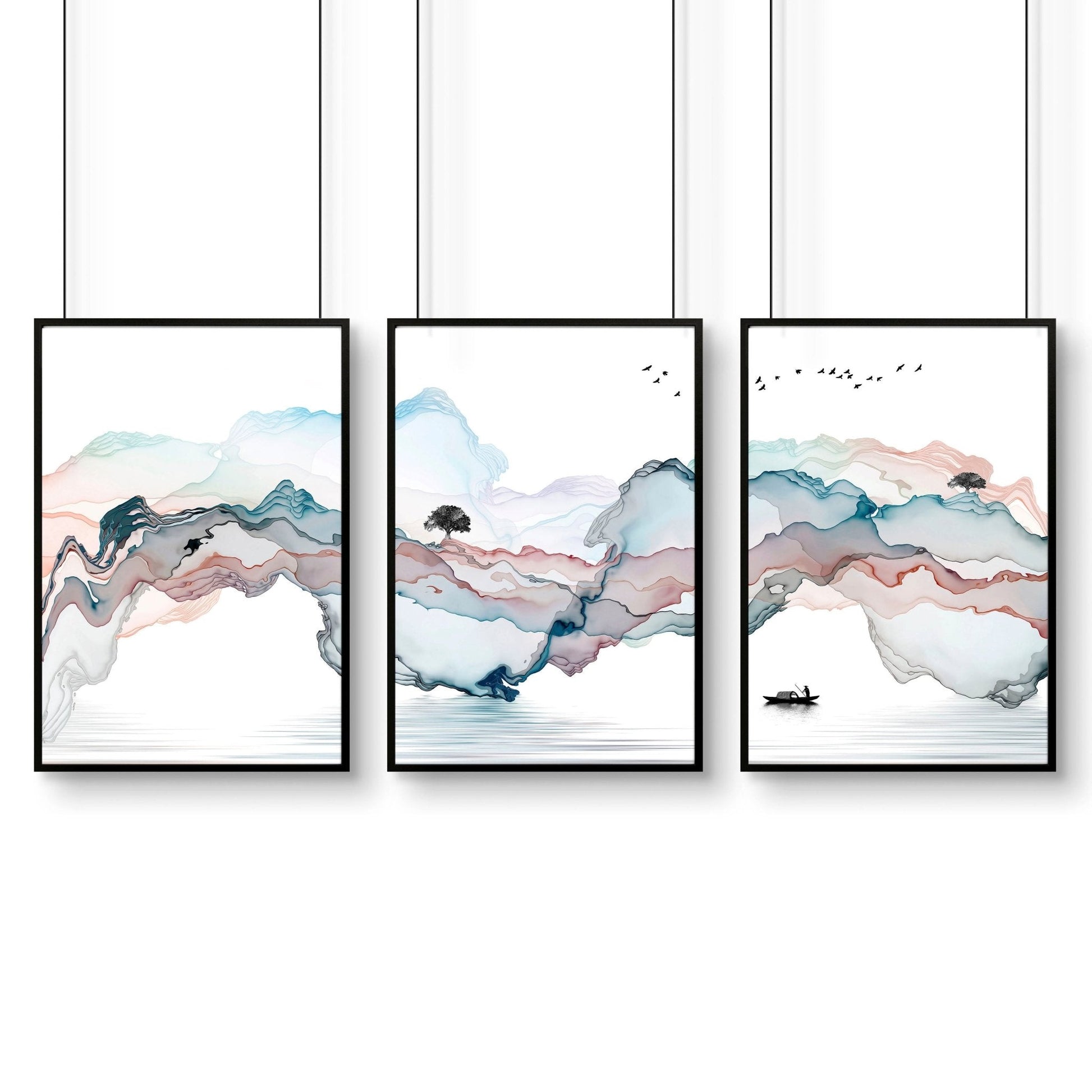 Landscape painting Japan | set of 3 wall art prints for living room
