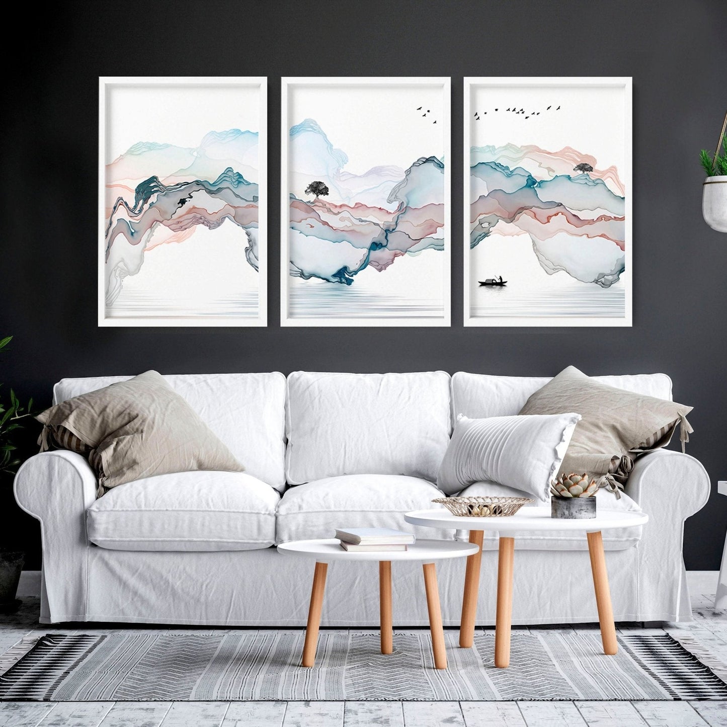 Landscape painting Japan | set of 3 wall art prints for living room